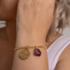 Pulseira Ametista com Pingente Seja Luz folheada em ouro 18k