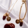 Kit 2 Peças Signo de Áries - Pulseira + Colar Jaspe Vermelha folheado em ouro 18k