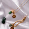 Kit 2 Peças Signo de Câncer - Pulseira + Colar Quartzo Verde folheado em ouro 18k
