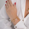 Pulseira Coleção Amor de Mãe Quartzo Rosa + 2 Meninas folheado em ouro 18k