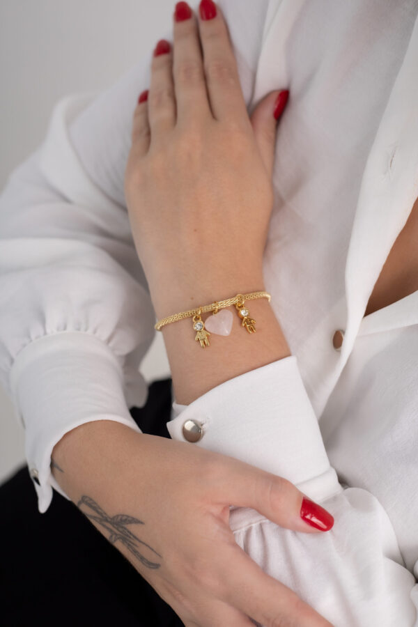 Pulseira Coleção Amor de Mãe Quartzo Rosa + 2 Meninos folheado em ouro 18k - Image 2