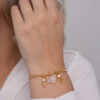 Pulseira Coleção Amor de Mãe Quartzo Rosa + 2 Meninos folheado em ouro 18k