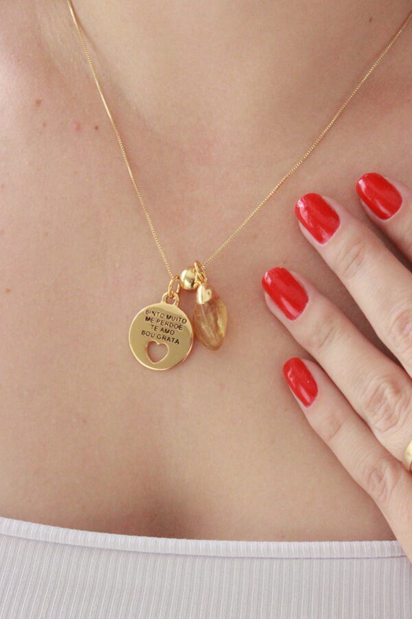 Colar Citrino Ho'oponopono folheado em ouro 18k - Imagem 2