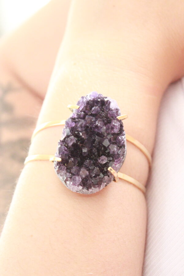 Bracelete Ajustável Drusa de Ametista folheado em ouro 18k - Imagem 2